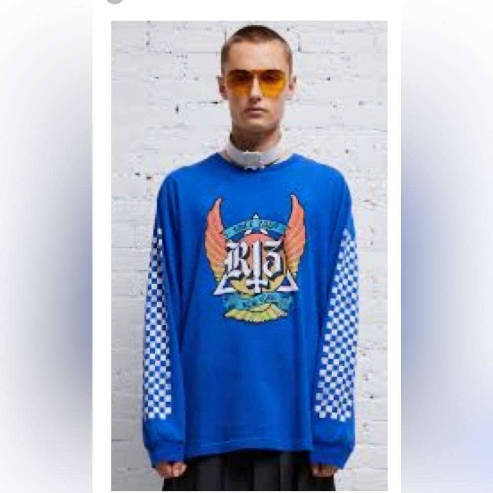 R13 Skate Long Sleeve Graphic T-shirt Blue Unisex Size M Japanese Fabric.